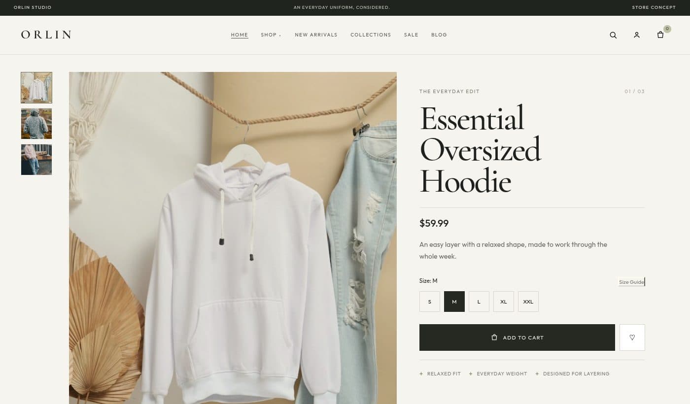 Preview of the ORLIN apparel storefront